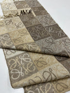LOEWE Anagram Patchwork Scarf Wool Cashmere Blend Brown Beige Fringed