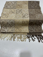 LOEWE Anagram Patchwork Scarf Wool Cashmere Blend Brown Beige Fringed