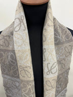 LOEWE Anagram Patchwork Scarf Wool Cashmere Blend Brown Beige Fringed