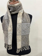 LOEWE Anagram Patchwork Scarf Wool Cashmere Blend Brown Beige Fringed