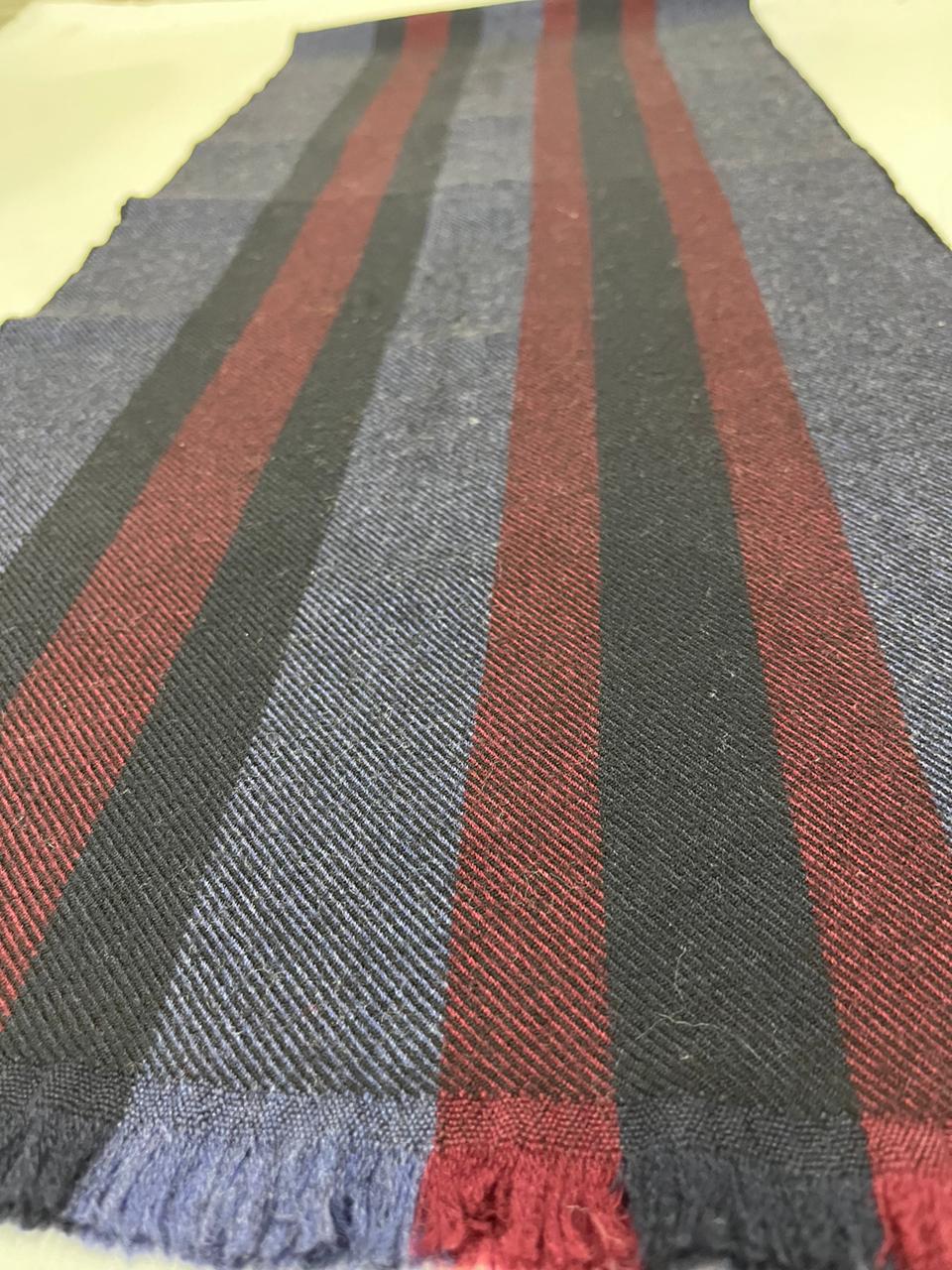 Gucci Navy & Burgundy Striped Wool Scarf with Fringe