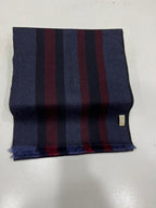 Gucci Navy & Burgundy Striped Wool Scarf with Fringe