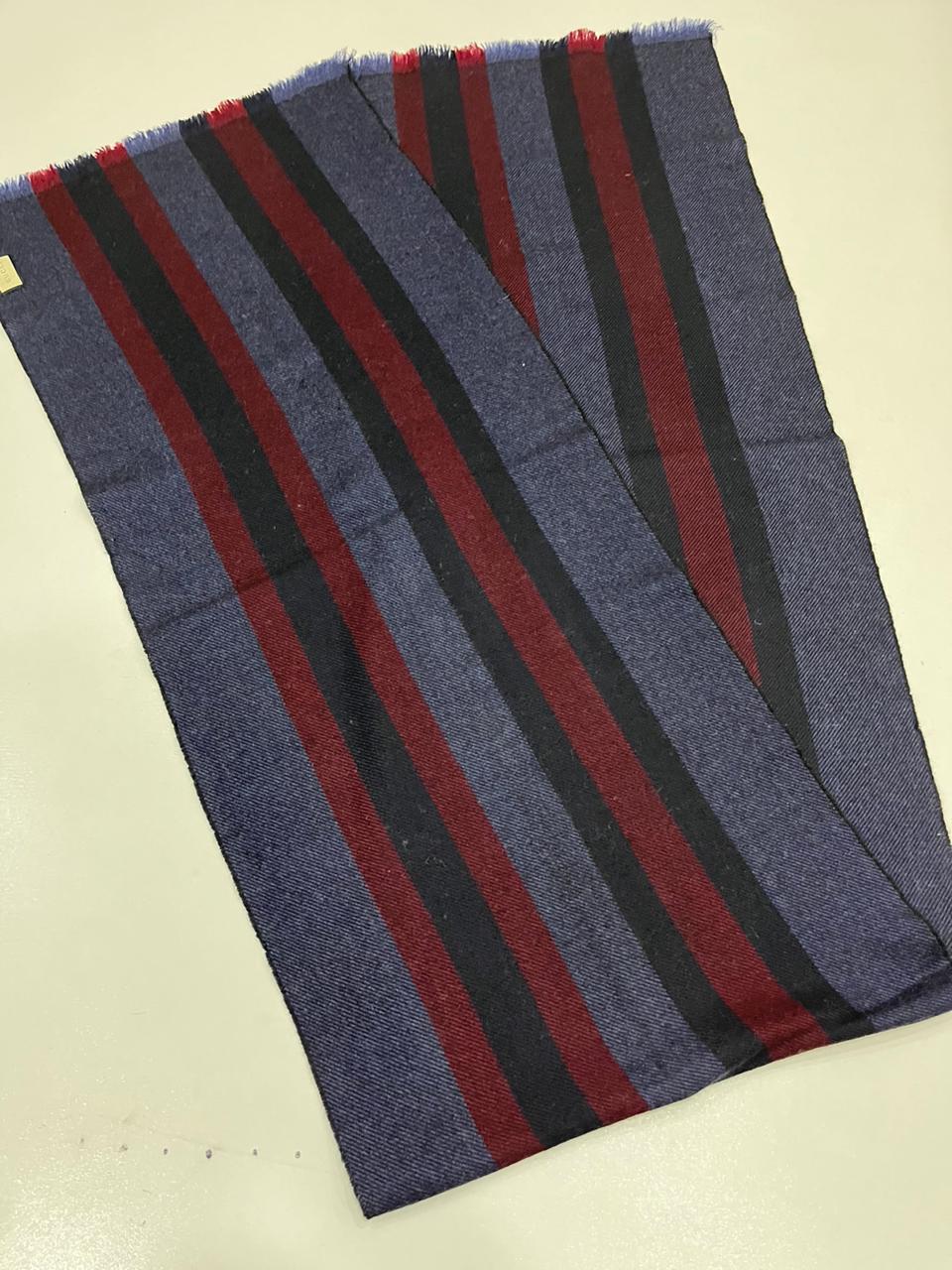 Gucci Navy & Burgundy Striped Wool Scarf with Fringe