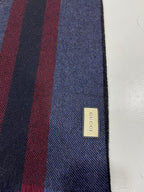 Gucci Navy & Burgundy Striped Wool Scarf with Fringe