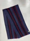 Gucci Navy & Burgundy Striped Wool Scarf with Fringe