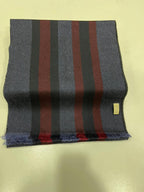 Gucci Navy & Burgundy Striped Wool Scarf with Fringe