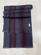 Gucci Navy & Burgundy Striped Wool Scarf with Fringe