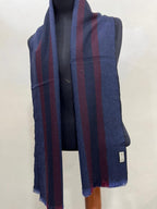 Gucci Navy & Burgundy Striped Wool Scarf with Fringe