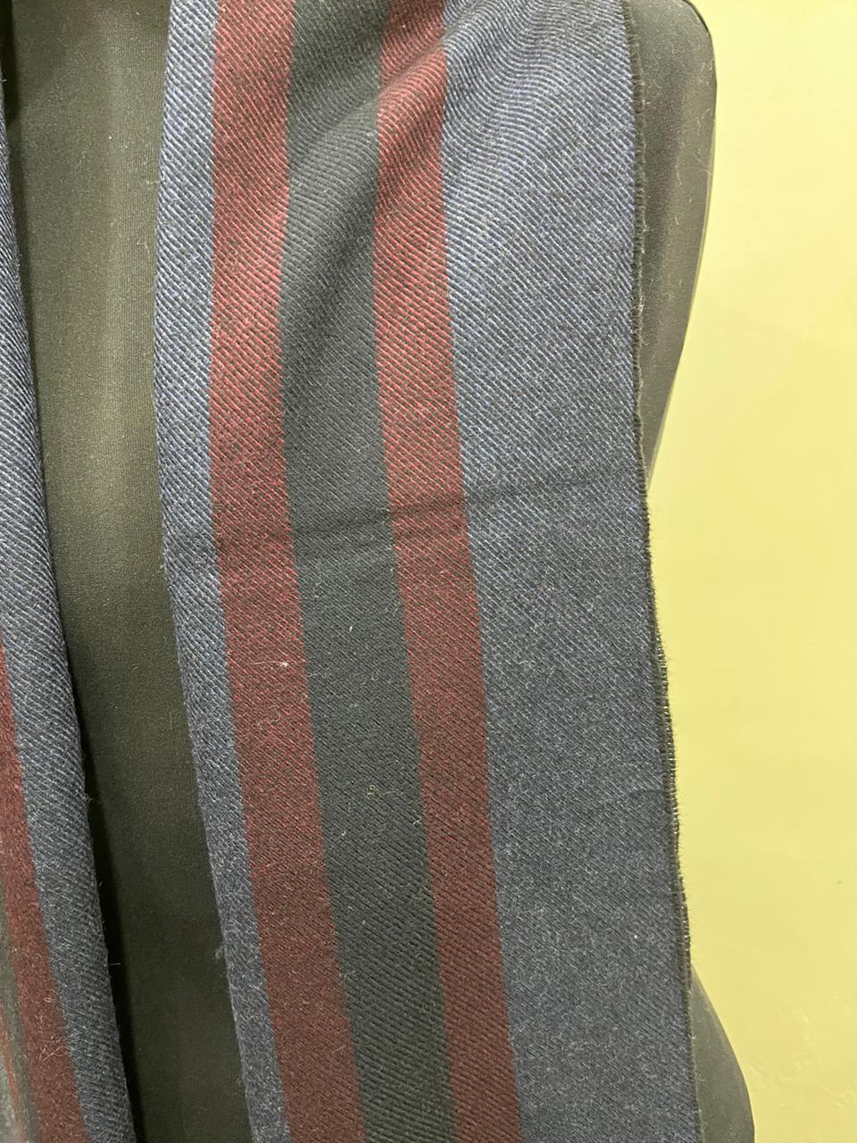 Gucci Navy & Burgundy Striped Wool Scarf with Fringe
