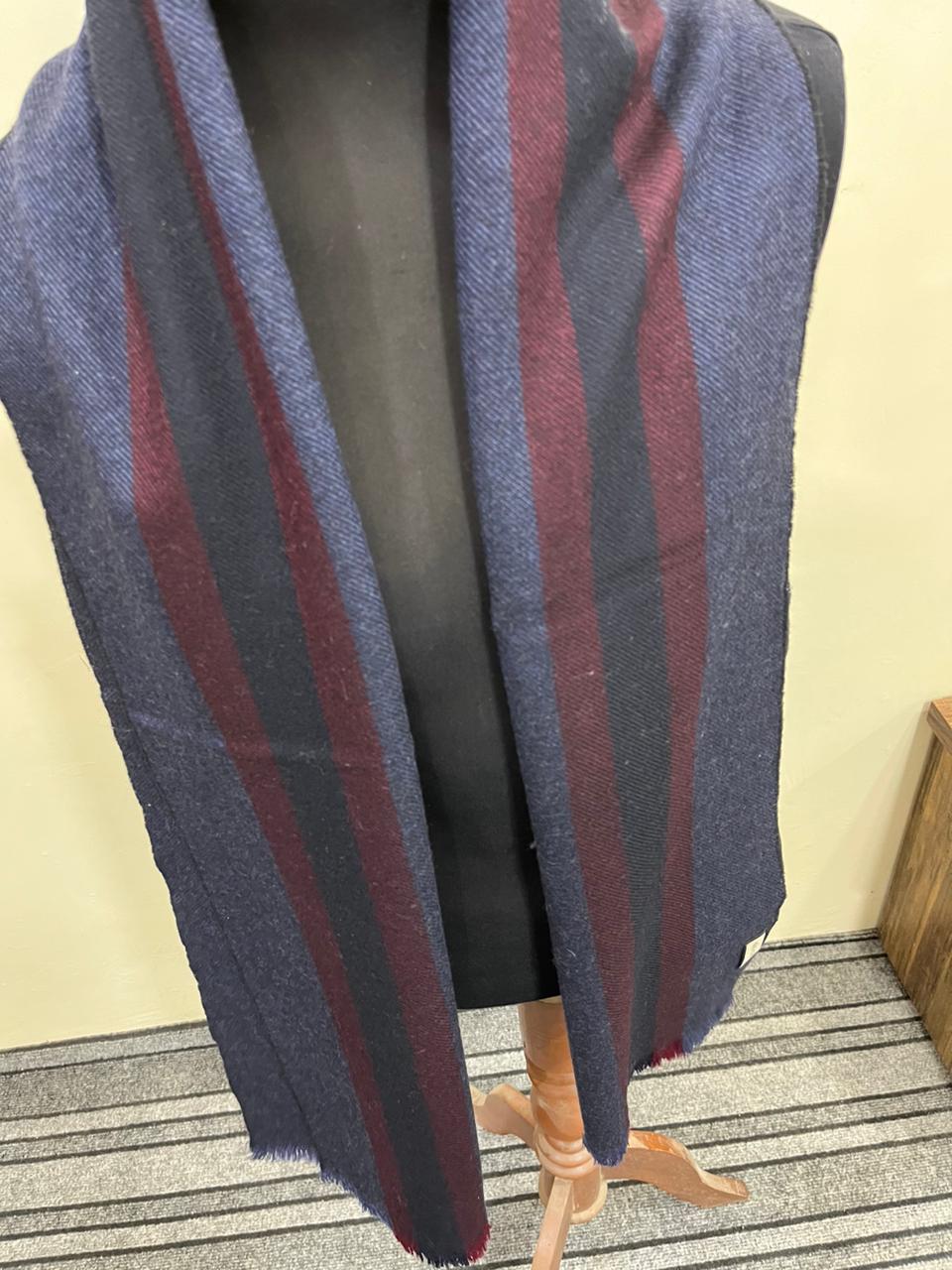Gucci Navy & Burgundy Striped Wool Scarf with Fringe