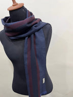 Gucci Navy & Burgundy Striped Wool Scarf with Fringe