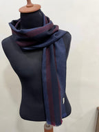 Gucci Navy & Burgundy Striped Wool Scarf with Fringe