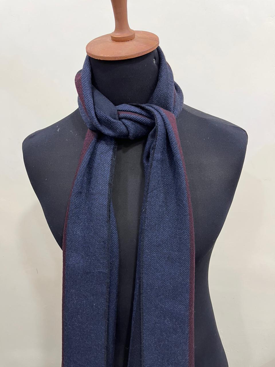 Gucci Navy & Burgundy Striped Wool Scarf with Fringe