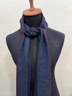 Gucci Navy & Burgundy Striped Wool Scarf with Fringe