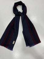 Gucci Navy & Burgundy Striped Wool Scarf with Fringe