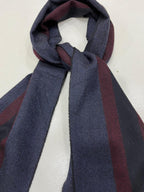Gucci Navy & Burgundy Striped Wool Scarf with Fringe