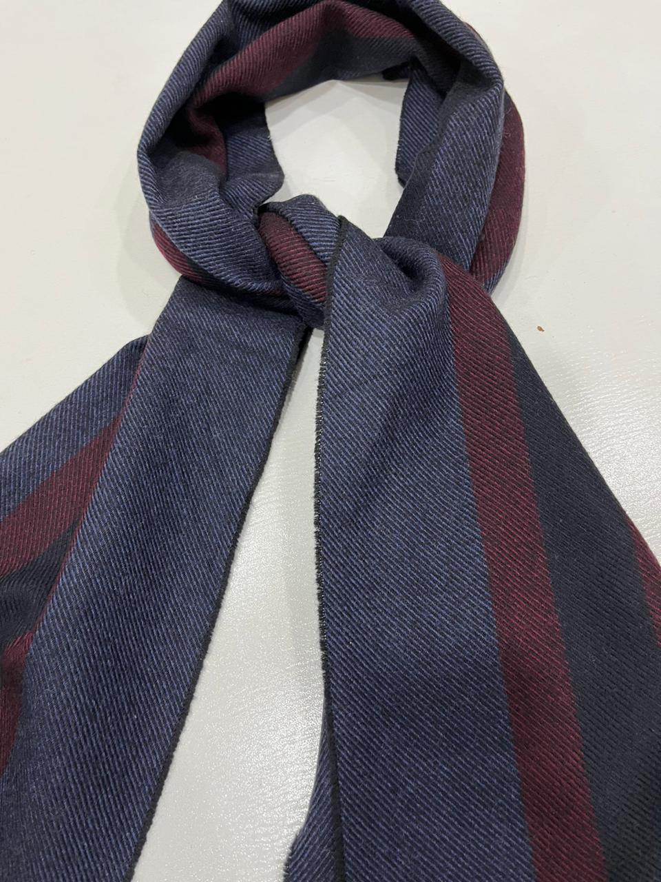Gucci Navy & Burgundy Striped Wool Scarf with Fringe