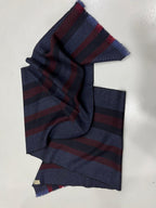 Gucci Navy & Burgundy Striped Wool Scarf with Fringe