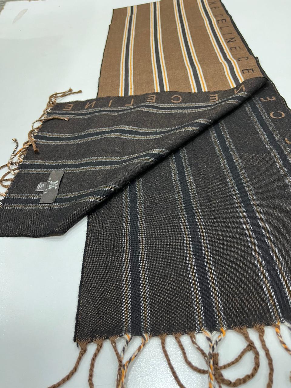 CELINE Brown Striped Fringe Scarf – Vintage Long Muffler
