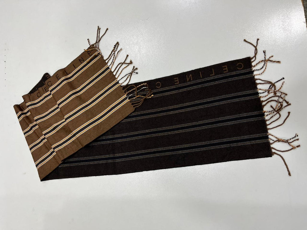 CELINE Brown Striped Fringe Scarf – Vintage Long Muffler