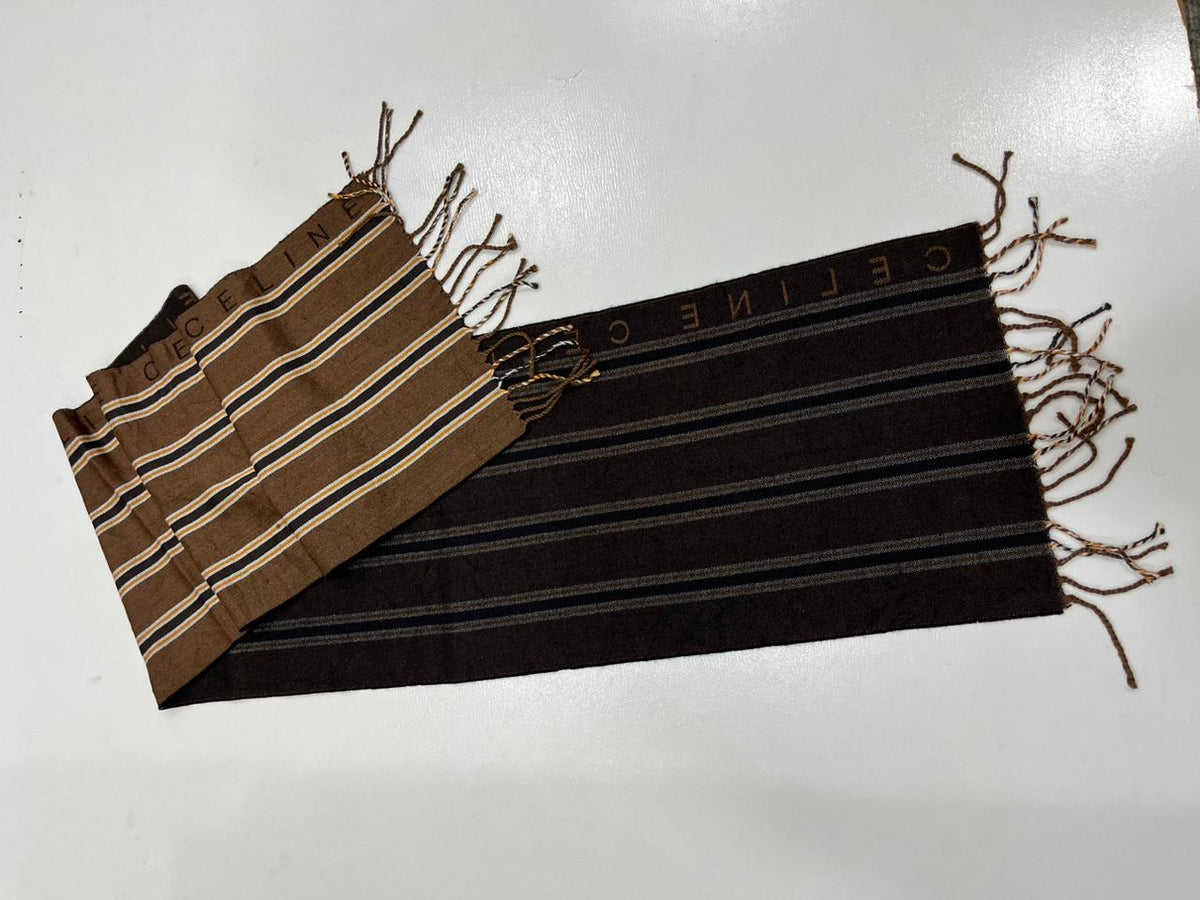 CELINE Brown Striped Fringe Scarf – Vintage Long Muffler