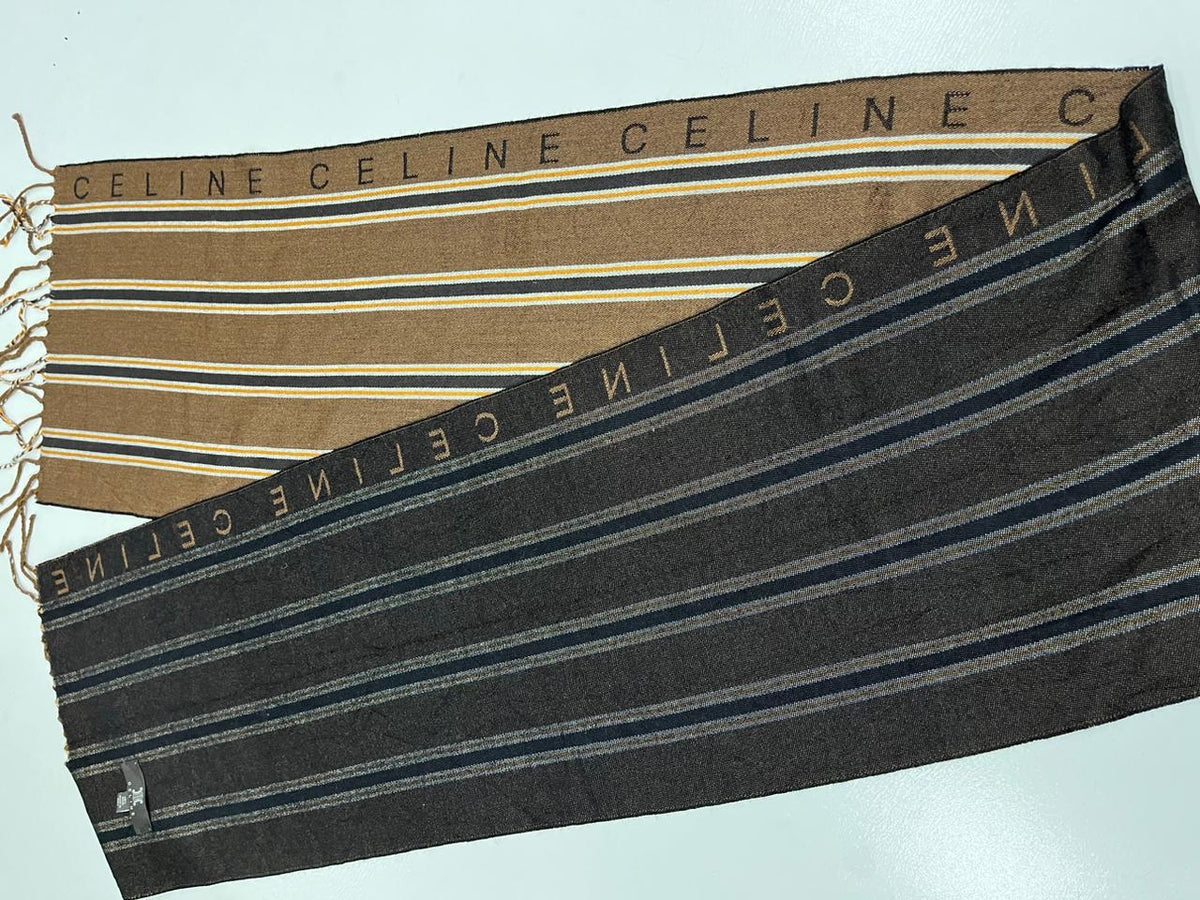 CELINE Brown Striped Fringe Scarf – Vintage Long Muffler