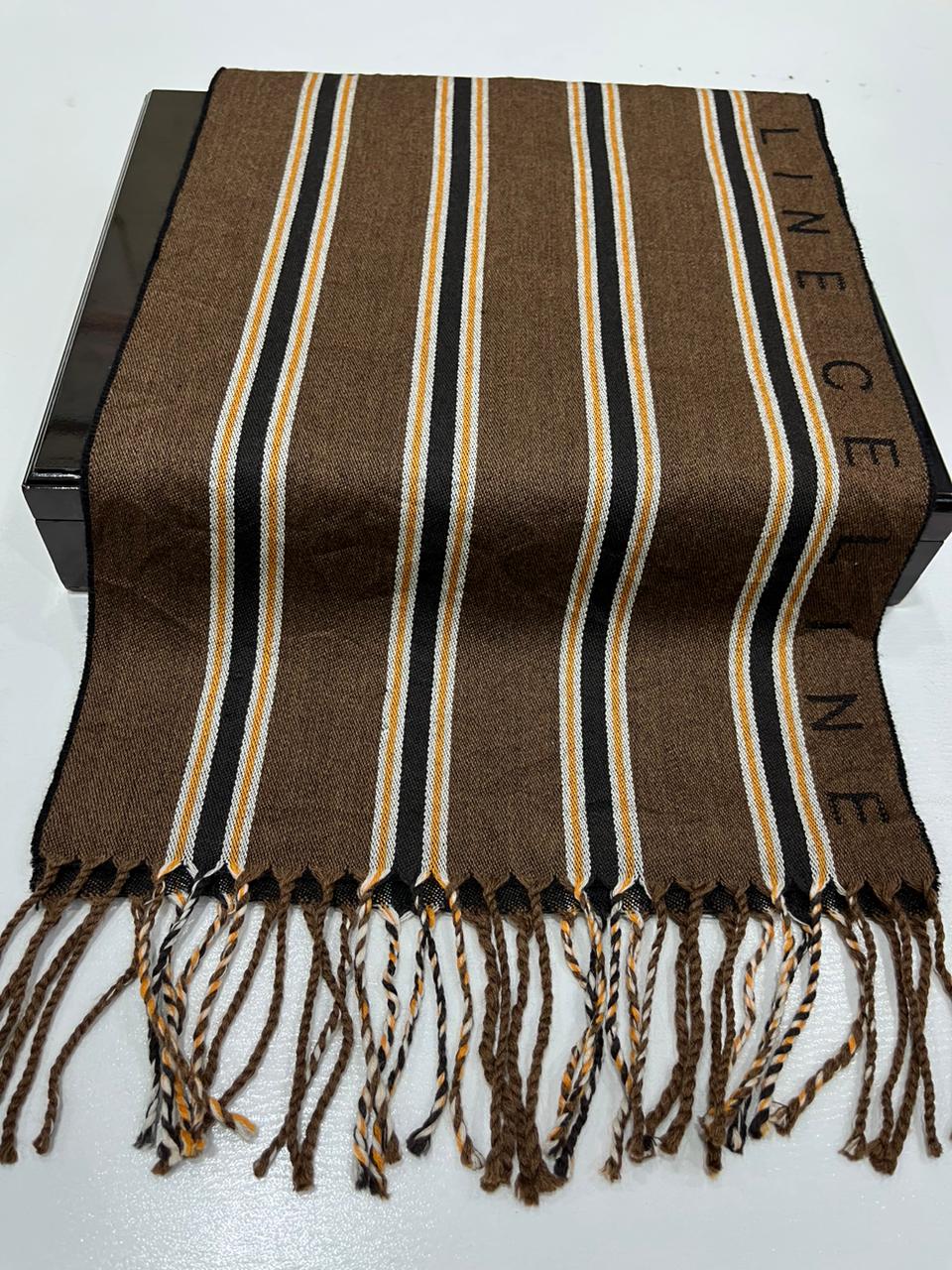 CELINE Brown Striped Fringe Scarf – Vintage Long Muffler