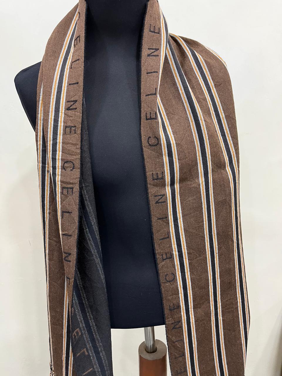 CELINE Brown Striped Fringe Scarf – Vintage Long Muffler