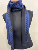 Versace Medusa 100% Wool Scarf – Blue & Black Polka Dot, Made in Italy
