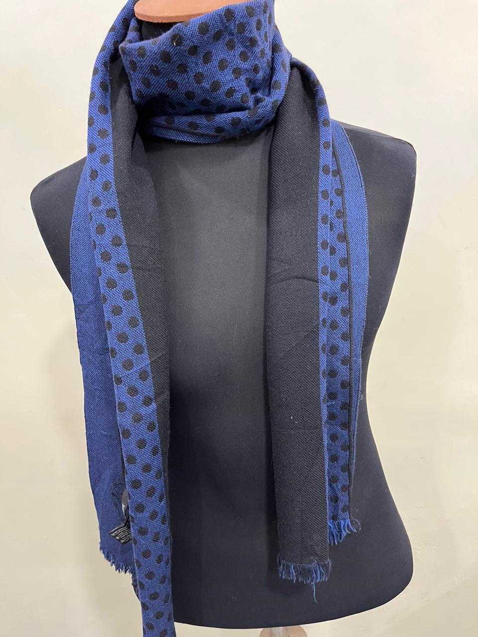 Versace Medusa 100% Wool Scarf – Blue & Black Polka Dot, Made in Italy