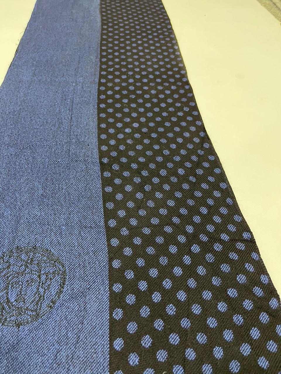 Versace Medusa 100% Wool Scarf – Blue & Black Polka Dot, Made in Italy