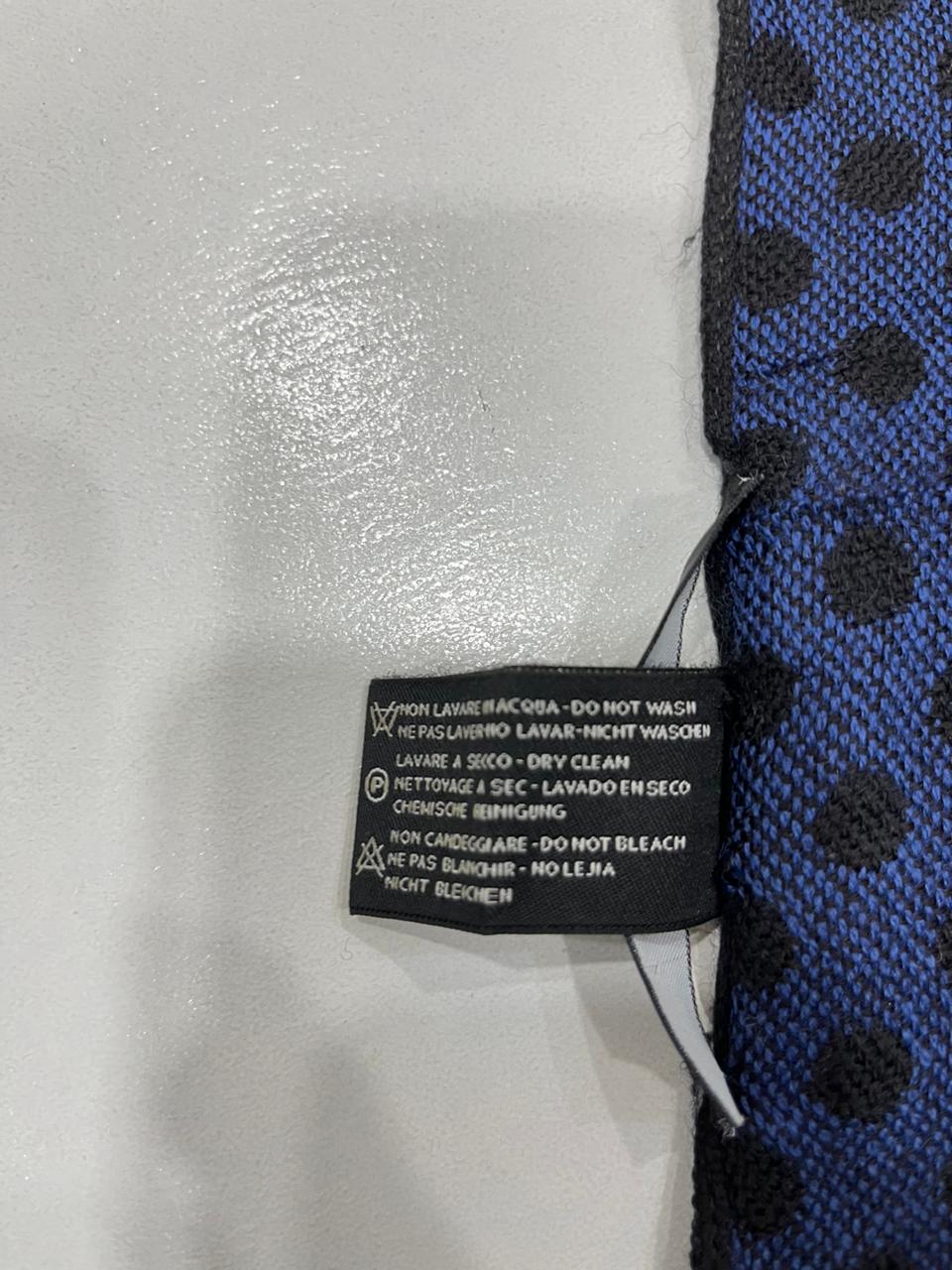 Versace Medusa 100% Wool Scarf – Blue & Black Polka Dot, Made in Italy
