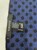 Versace Medusa 100% Wool Scarf – Blue & Black Polka Dot, Made in Italy