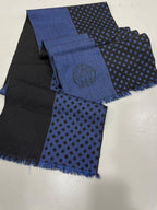 Versace Medusa 100% Wool Scarf – Blue & Black Polka Dot, Made in Italy