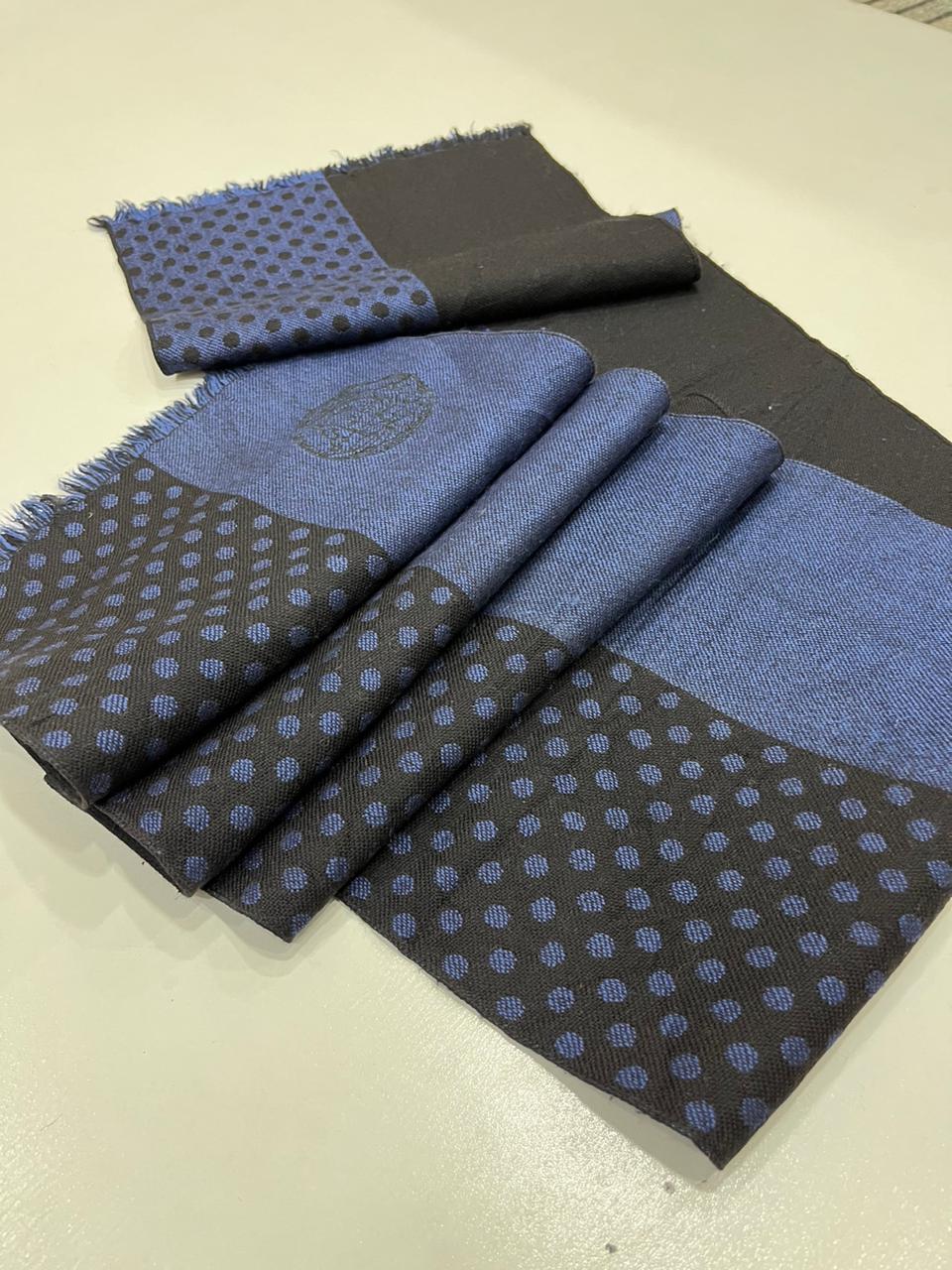 Versace Medusa 100% Wool Scarf – Blue & Black Polka Dot, Made in Italy