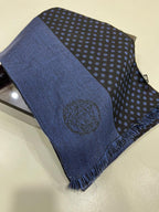 Versace Medusa 100% Wool Scarf – Blue & Black Polka Dot, Made in Italy
