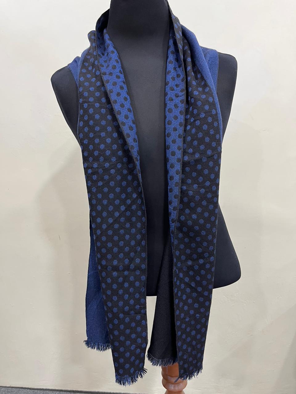 Versace Medusa 100% Wool Scarf – Blue & Black Polka Dot, Made in Italy