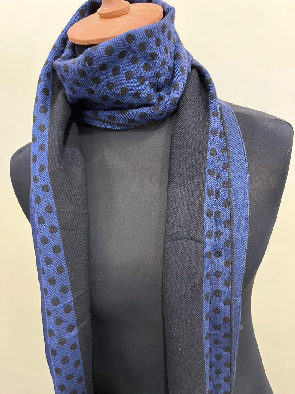 Versace Medusa 100% Wool Scarf – Blue & Black Polka Dot, Made in Italy