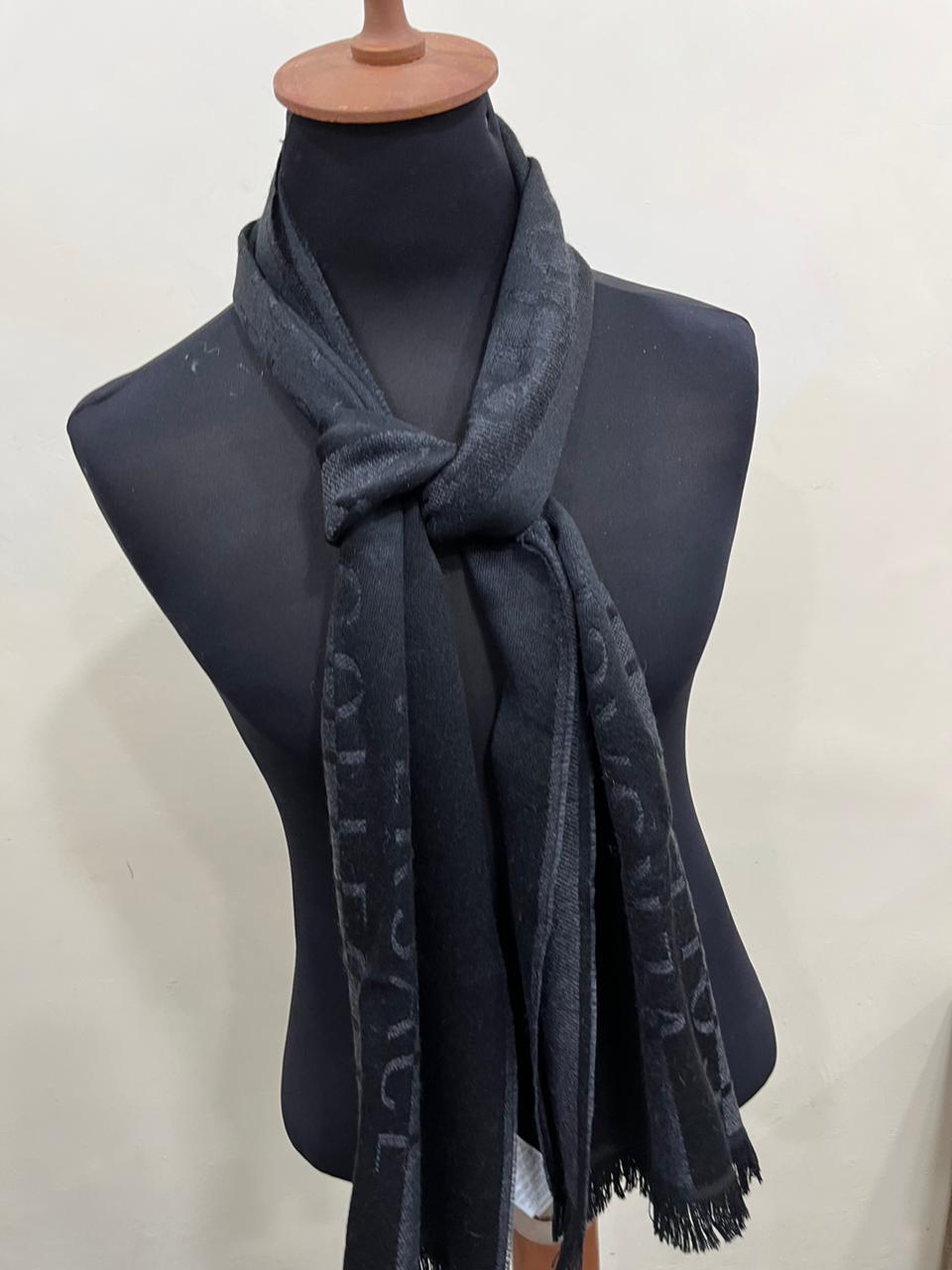 Gianni Versace Collection Black & Charcoal Grey Wool Blend Logo Scarf Made in Italy