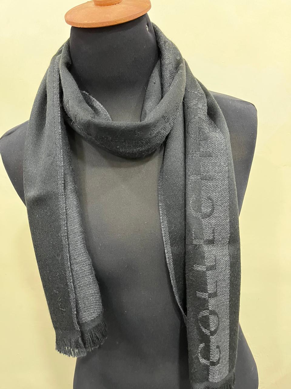 Gianni Versace Collection Black & Charcoal Grey Wool Blend Logo Scarf Made in Italy