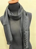 Gianni Versace Collection Black & Charcoal Grey Wool Blend Logo Scarf Made in Italy
