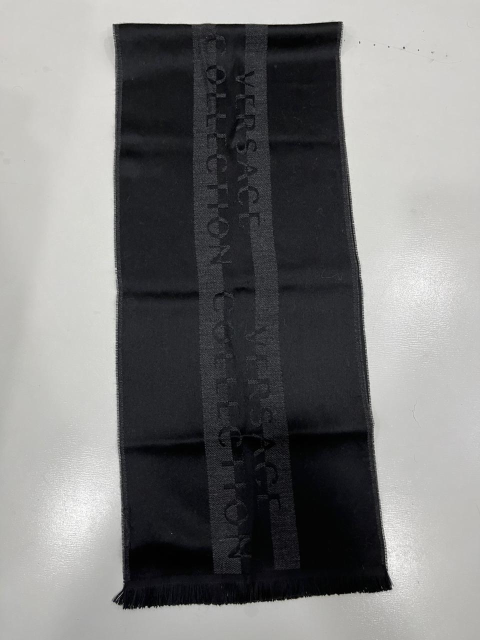 Gianni Versace Collection Black & Charcoal Grey Wool Blend Logo Scarf Made in Italy