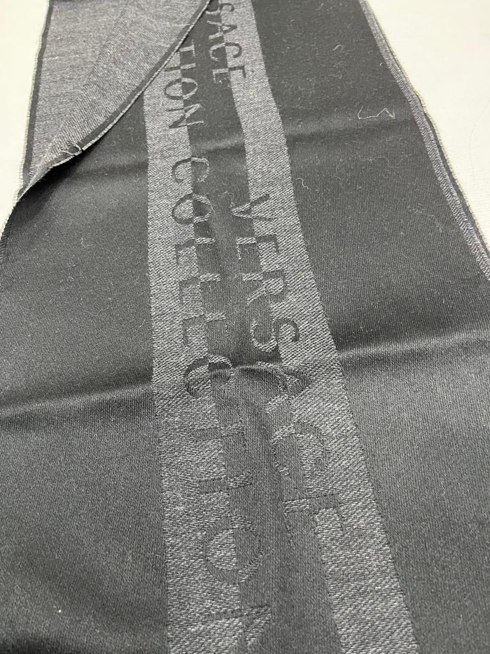 Gianni Versace Collection Black & Charcoal Grey Wool Blend Logo Scarf Made in Italy