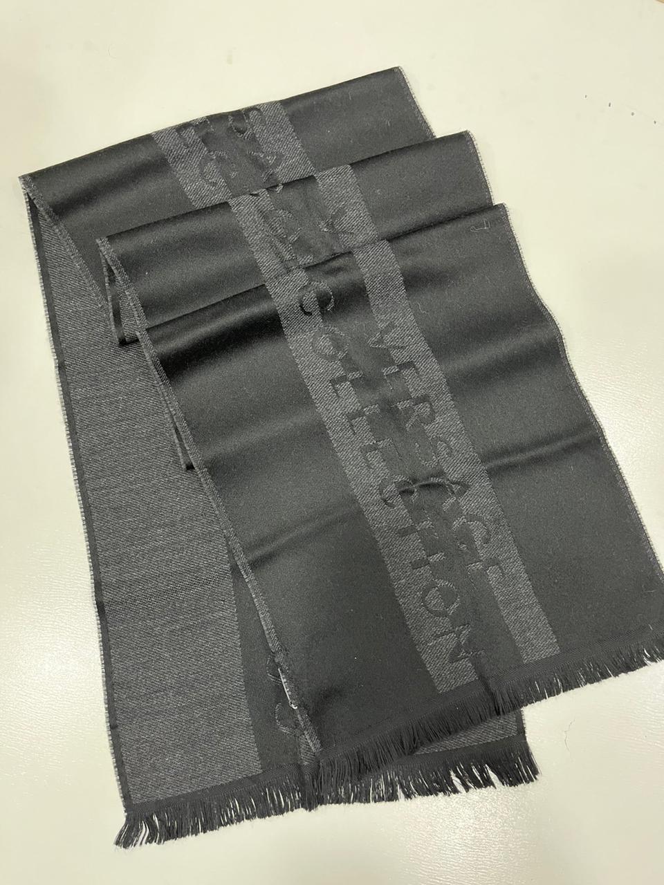 Gianni Versace Collection Black & Charcoal Grey Wool Blend Logo Scarf Made in Italy