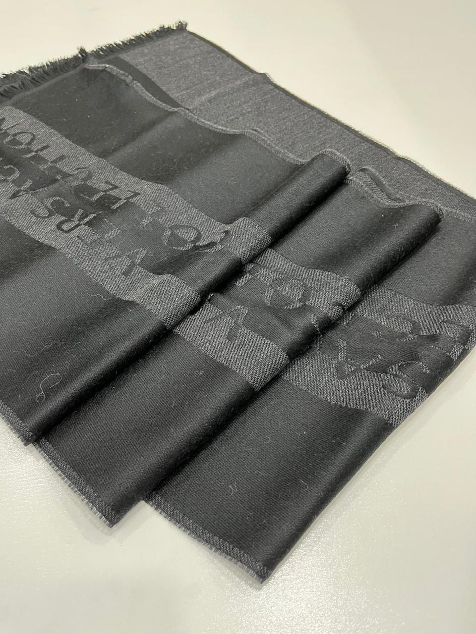 Gianni Versace Collection Black & Charcoal Grey Wool Blend Logo Scarf Made in Italy
