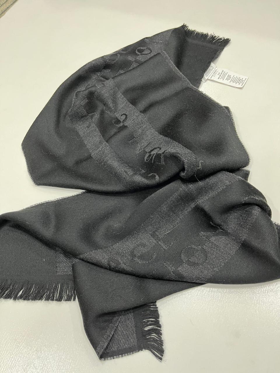 Gianni Versace Collection Black & Charcoal Grey Wool Blend Logo Scarf Made in Italy