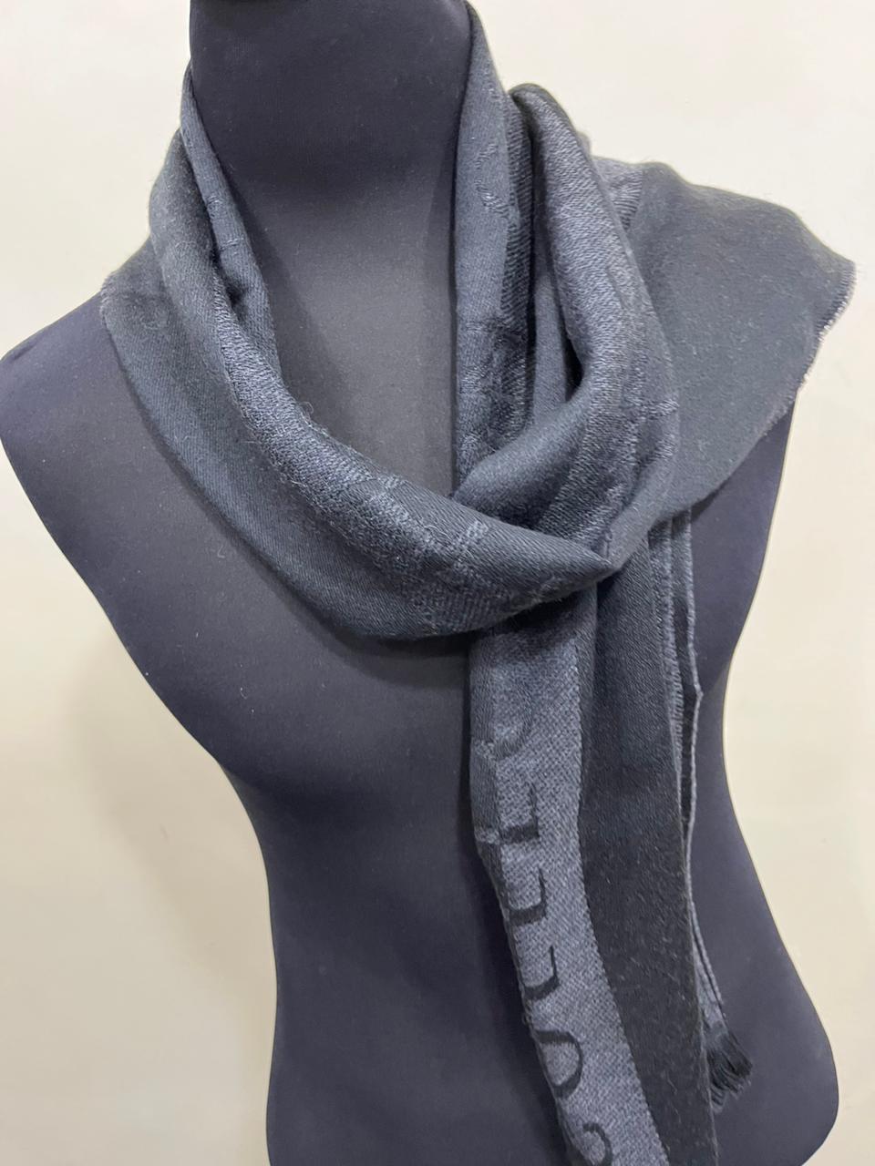 Gianni Versace Collection Black & Charcoal Grey Wool Blend Logo Scarf Made in Italy