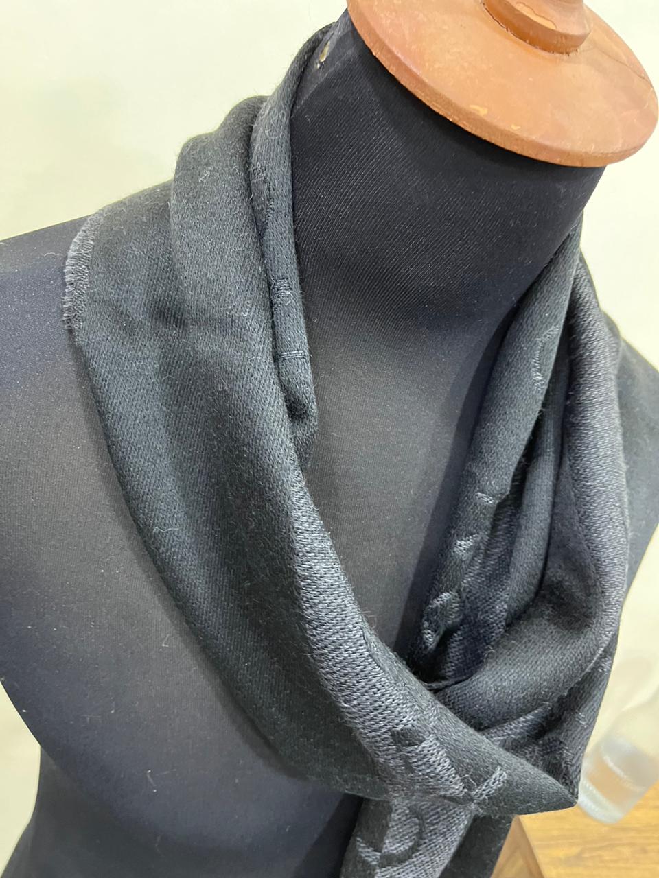 Gianni Versace Collection Black & Charcoal Grey Wool Blend Logo Scarf Made in Italy