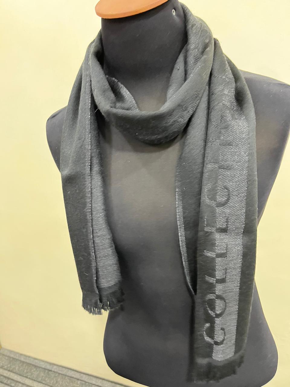 Gianni Versace Collection Black & Charcoal Grey Wool Blend Logo Scarf Made in Italy