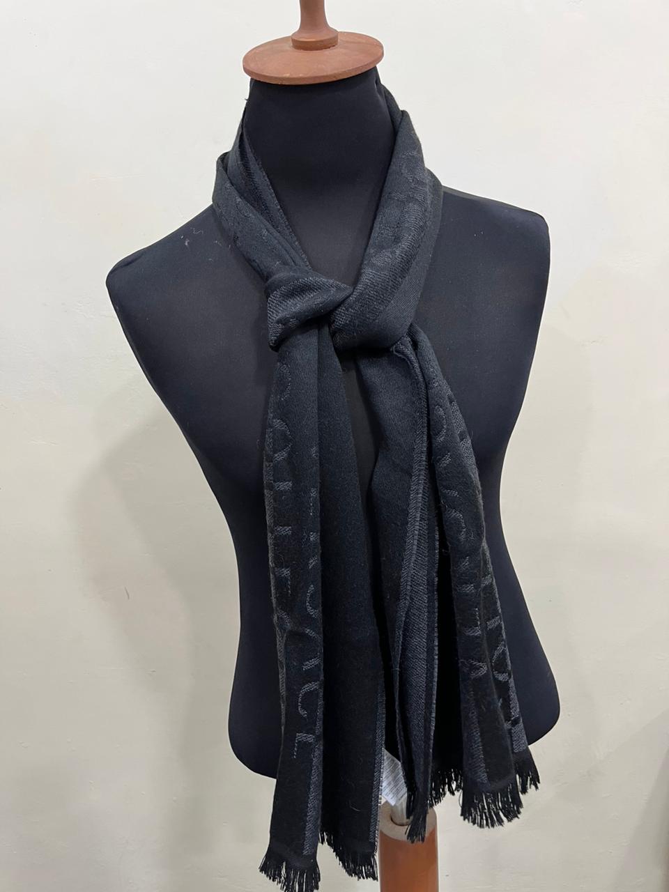 Gianni Versace Collection Black & Charcoal Grey Wool Blend Logo Scarf Made in Italy